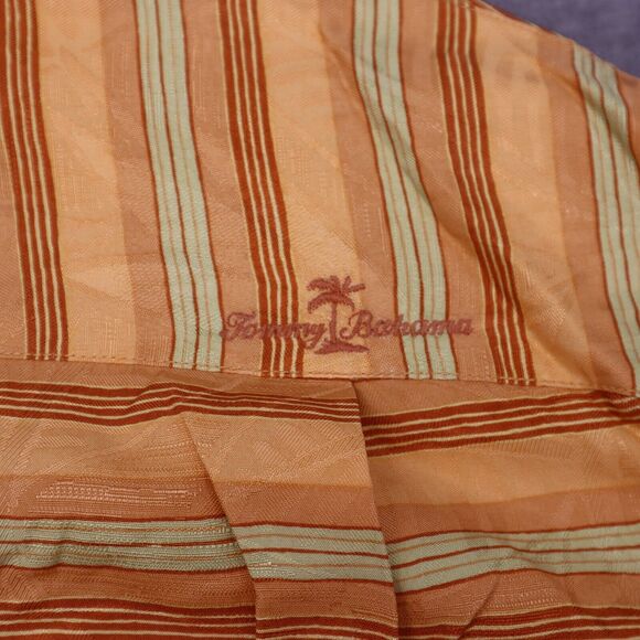 Tommy Bahama Shirt Mens L Orange Striped 100% Silk Floral Hawaiian Button Collar - Picture 16 of 16